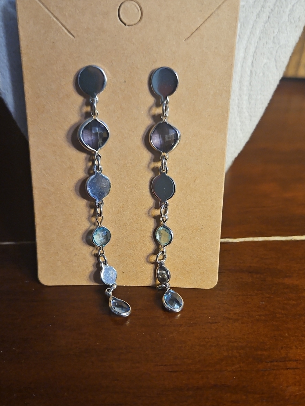 Silver-Tone Multi-Stone Dangle Earrings - Blue Accents